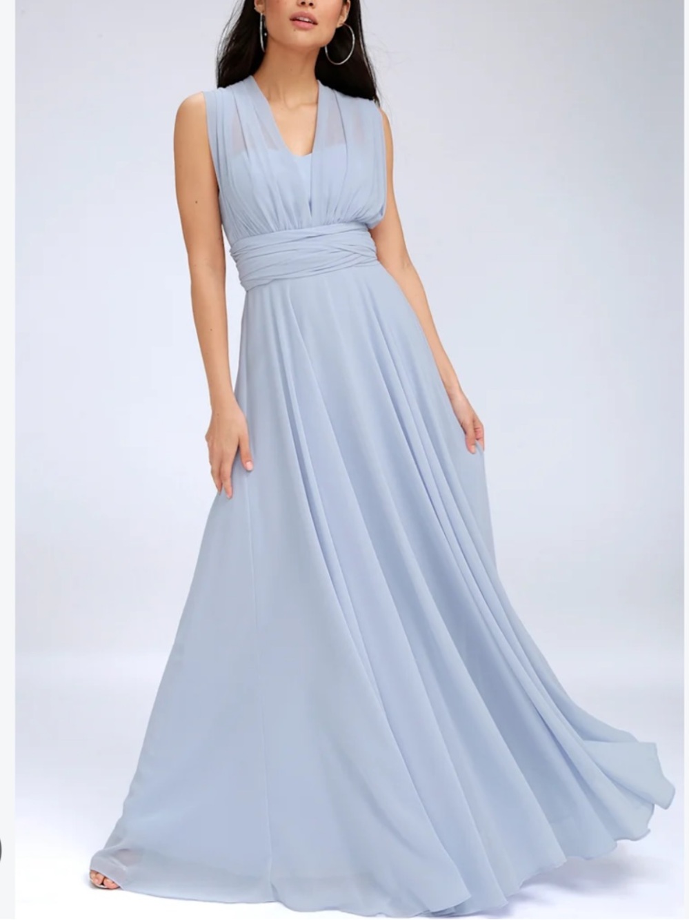 Nordstrom Light Blue Pleated Plunge Maxi Dress